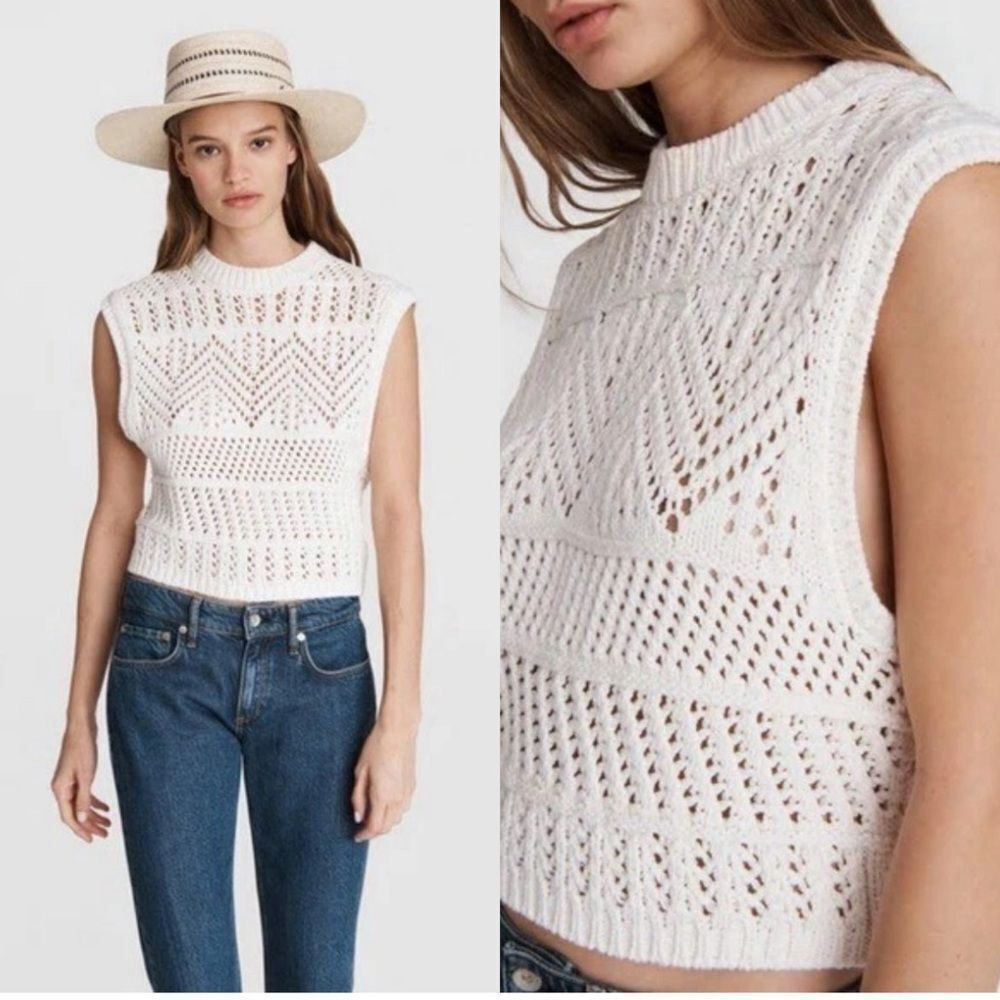 Rag & Bone Cotton Sleeveless Knit Sweater Vest in Ivory